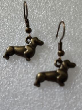 Hand Crafted Bronze-Tone Dachshund Dangle Earrings
